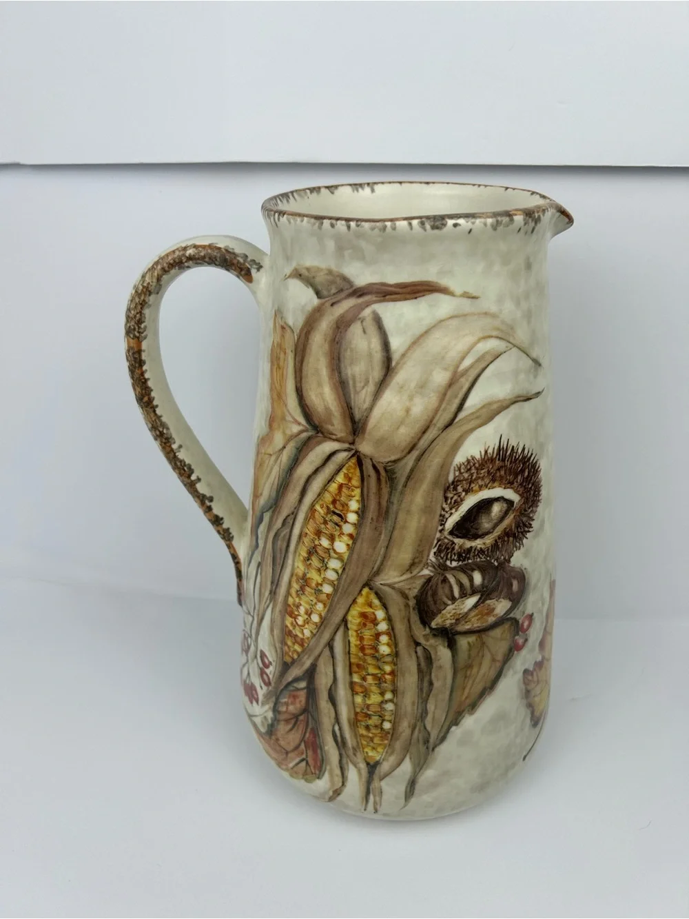 Pier 1 Imports Italian Earthenware Harvest Pitcher Autumn Corn Pomegranate